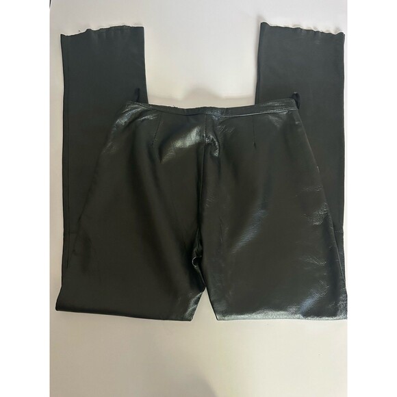 Oscar Piel Black Leather Pants Vintage Raw Hem Boot Cut Y2K 32X33 Side Zip EUC - Picture 2 of 5